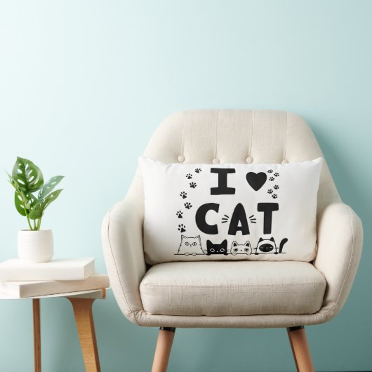 Cute Cat and Paw Print Home Decor ランバークッション (椅子)