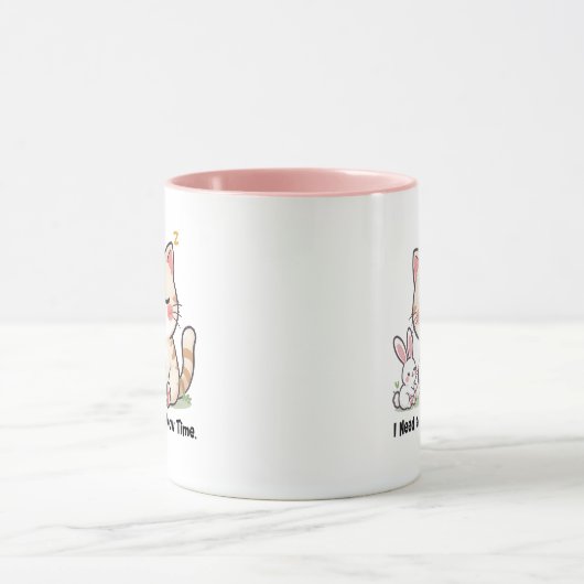 Cute Cat and Rabbit "I Need a Little Meow Time"  マグカップ (中央)