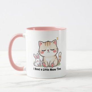 Cute Cat and Rabbit "I Need a Little Meow Time" マグカップ