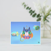 Cute cat and tin can telephone postcard ポストカード (スタンド正面)