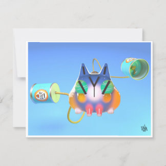 Cute cat and tin can telephone postcard ポストカード