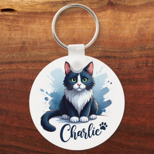 Cute Cat Artwork Keychain – Gift for Animal Lovers キーホルダー (裏面)