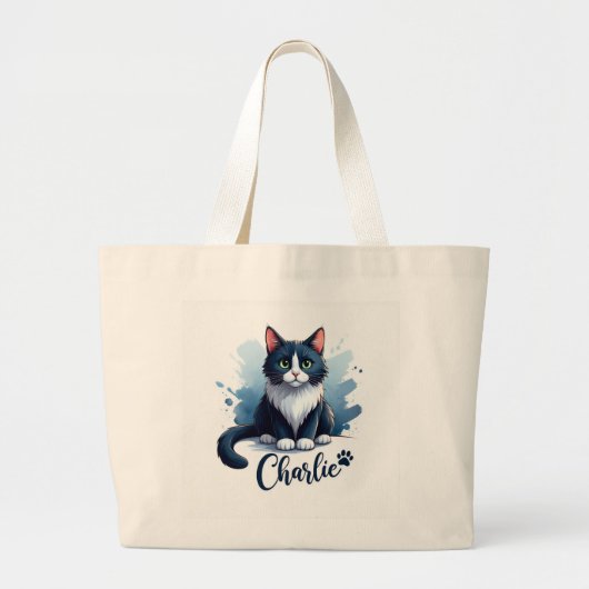 Cute Cat Artwork Large Tote – Gift for Cat Lovers ラージトートバッグ (正面)