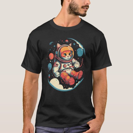 Cute Cat Astronaut in Space Celestial Gifts Tシャツ (正面)