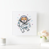 Cute Cat Astronaut in Space Wall Clock スクエア壁時計 (ホーム)