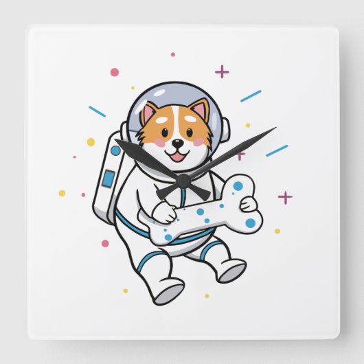 Cute Cat Astronaut in Space Wall Clock スクエア壁時計 (正面)