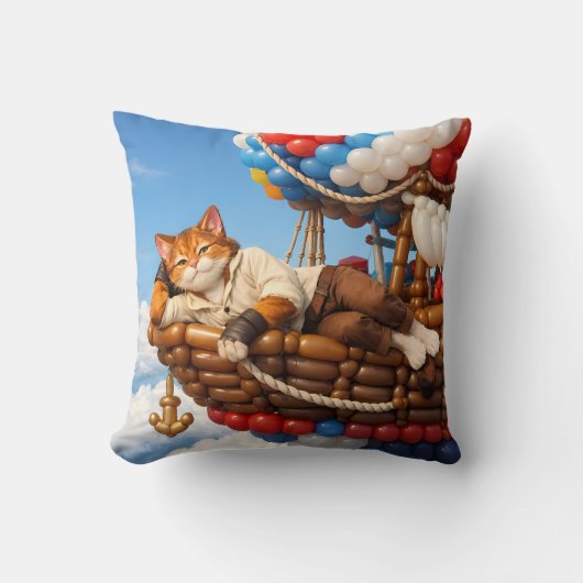 Cute Cat Balloon Adventure Kids Pillow Decor クッション (正面)