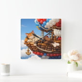 Cute Cat Balloon Kids Room Wall Clock Decor スクエア壁時計 (ホーム)