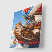 Cute Cat Balloon Kids Room Wall Clock Decor スクエア壁時計 (傾斜)