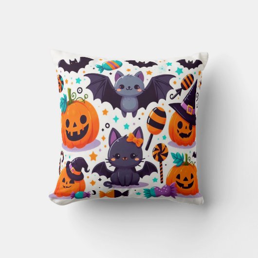 Cute cat bat halloween party クッション (正面)
