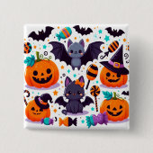 Cute cat bat halloween party 缶バッジ (正面)