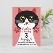 Cute Cat Birthday Invitation (Girl) – Editable  招待状 (スタンド正面)