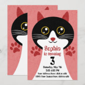 Cute Cat Birthday Invitation (Girl) – Editable  招待状 (正面/裏面)