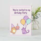 Cute Cat Birthday Party Invitation for kids 招待状 (スタンド正面)