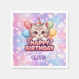 Cute Cat Birthday Party Supplies  スタンダードカクテルナプキン