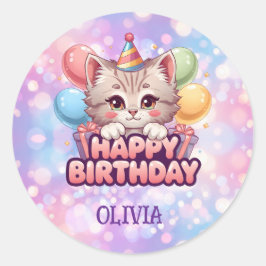 Cute Cat Birthday Party Supplies  ラウンドシール
