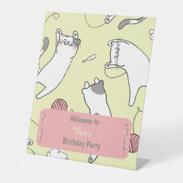 Cute Cat Birthday Party Welcome 台座サイン