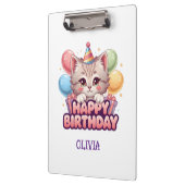 Cute Cat Birthday Personalized Girl's クリップボード (左)