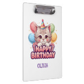 Cute Cat Birthday Personalized Girl's クリップボード (右)
