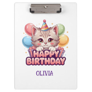 Cute Cat Birthday Personalized Girl's クリップボード