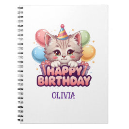 Cute Cat Birthday Personalized Girl's ノートブック