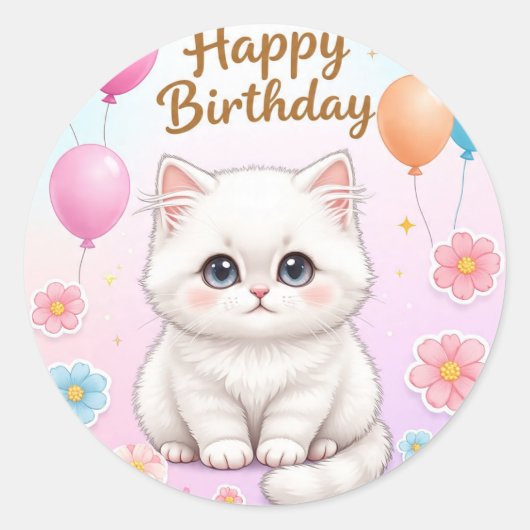 Cute cat birthday sticker  ラウンドシール (正面)