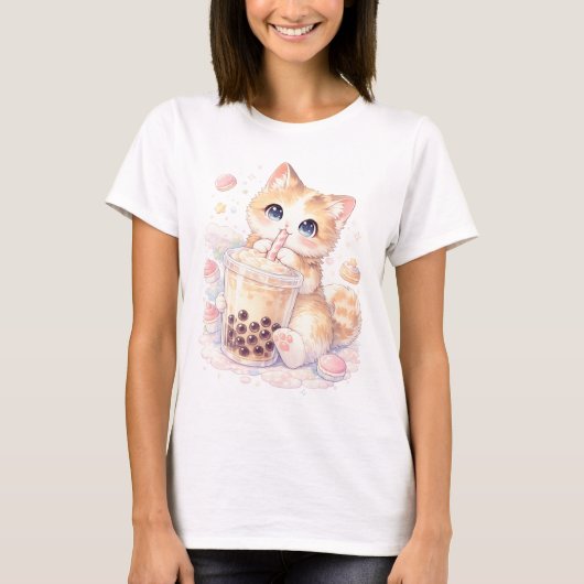 Cute Cat Boba Shirt, Kawaii Bubble Tea Cat T-Shirt Tシャツ (正面)