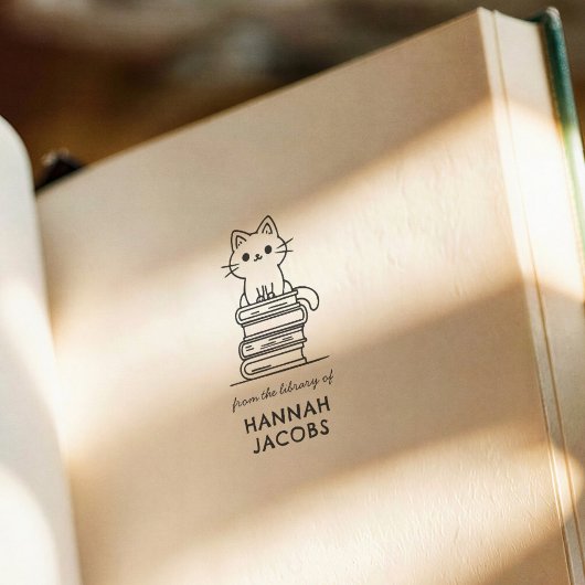 Cute Cat & Books From the Library of Book セルフインキングスタンプ