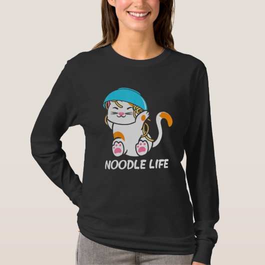 Cute Cat Bowl Noodles Head Noodle Life Kitten Kitt Tシャツ (正面)