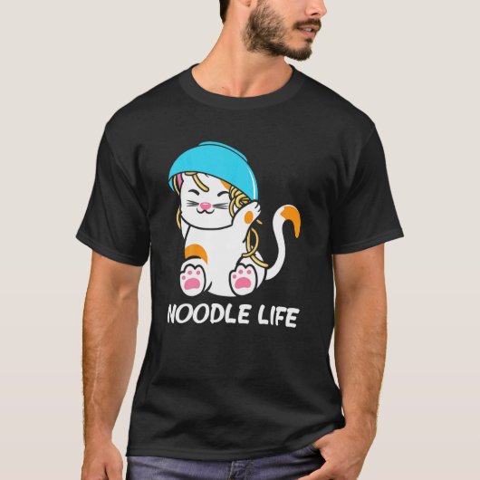 Cute Cat Bowl Noodles Head Noodle Life Kitten Kitt Tシャツ (正面)