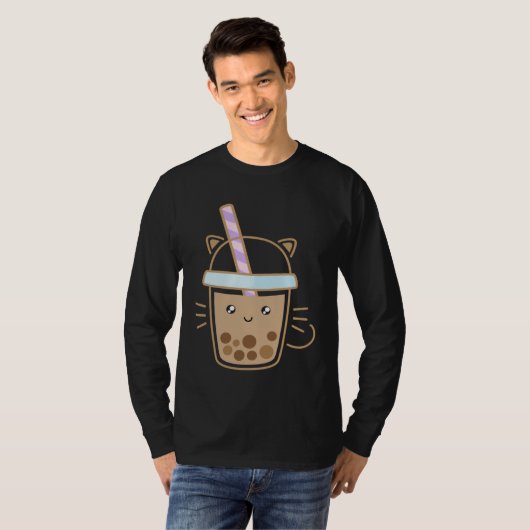 Cute Cat Bubble Boba Milk Tea Rainbow Bes Tea Tシャツ (正面フル)