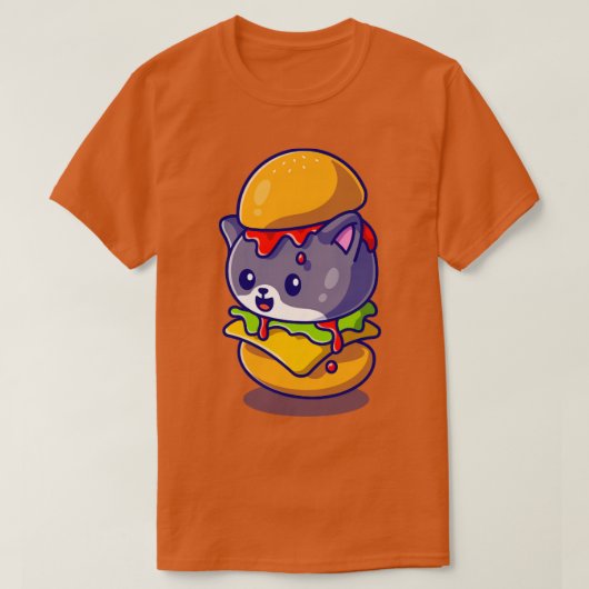 Cute Cat Burger Cartoon Tシャツ (デザイン正面)