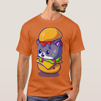 Cute Cat Burger Cartoon Tシャツ