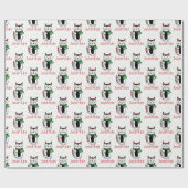 Cute Cat Cartoon Christmas with Child Name  ラッピングペーパー (フラット)