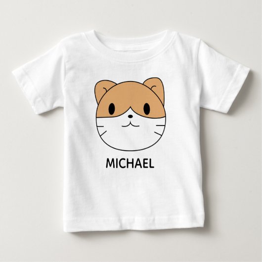 Cute Cat Cartoon Face Personalised ベビーTシャツ (正面)