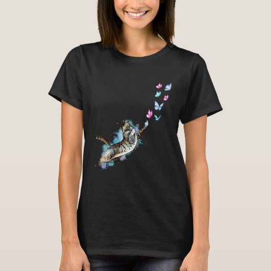 Cute Cat Catching Butterfly Kittens  Kitty Adoptio Tシャツ (正面)