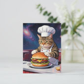 Cute Cat Chef Making CheeseBurger in Space Diner ポストカード (スタンド正面)