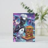 Cute Cat Chef Making Giant Burger ポストカード (スタンド正面)