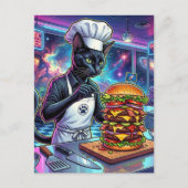 Cute Cat Chef Making Giant Burger ポストカード (正面)