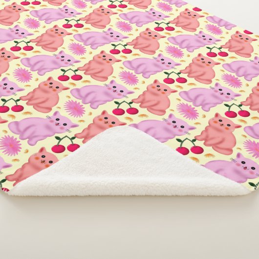 Cute Cat Cherry Floral Pattern | Kawaii Kitty  シェルパブランケット (3/4)