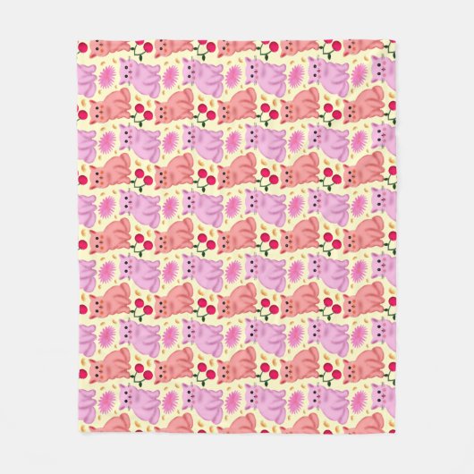 Cute Cat Cherry Floral Pattern | Kawaii Kitty  フリースブランケット (正面)