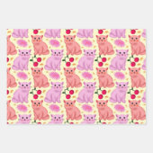 Cute Cat Cherry Floral Pattern | Kawaii Kitty  ラッピングペーパーシート (正面3)