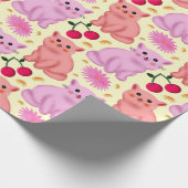 Cute Cat Cherry Floral Pattern | Kawaii Kitty  ラッピングペーパー (角)