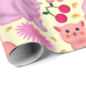 Cute Cat Cherry Floral Pattern | Kawaii Kitty  ラッピングペーパー (ロールコーナー)