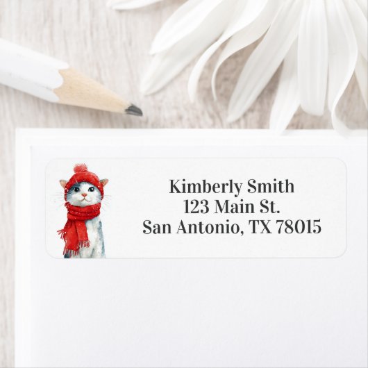 Cute Cat Christmas Address ラベル (インサイチュ)