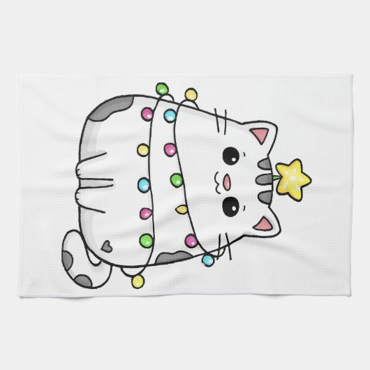 Cute Cat Christmas design キッチンタオル (横)