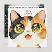 Cute Cat Christmas gazing at tree lights シーズンカード (正面/裏面)