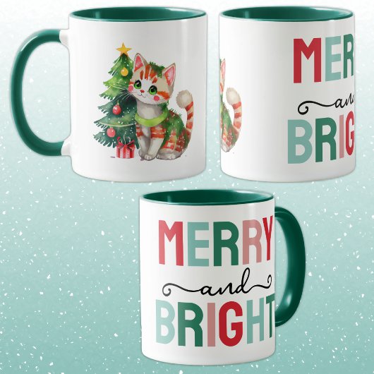 Cute cat christmas merry and bright マグカップ