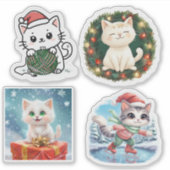 Cute Cat Christmas Stickers, Cat Holiday Stickers  シール (正面)