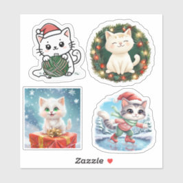 Cute Cat Christmas Stickers, Cat Holiday Stickers  シール